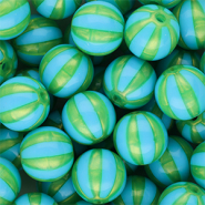 12 mm DQ&reg; acrylic beads with stripes Blue-Green