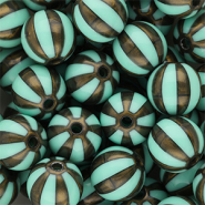 12 mm DQ&reg; acrylic beads with stripes Turquoise Green-Golden Brown