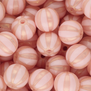 12 mm DQ&reg; acrylic beads with stripes Light Pink-Peach Pink