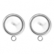 BY31&reg; Stainless Steel findings earrings&nbsp;/&nbsp;earpins round with imitation pearl with loop Silver-White