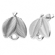 Stainless steel findings earrings / earpin leafs with loop Silver