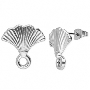 Stainless steel findings earrings / earpin fan with loop Silver