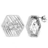 Stainless steel findings earrings / earpin hexagon with loop Silver