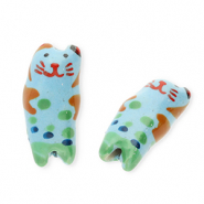 Beads ceramic cat Blue-Green-Brown