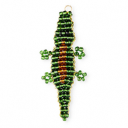 BY31&reg; Glass seed beads charms crocodile Dark Green-Amber Brown-Black-Gold