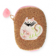 Purse oval with cat Gold-White-Light Pink