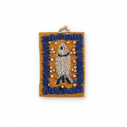 Handmade embroidered charms fish Brown-Dark Blue-Silver-Gold