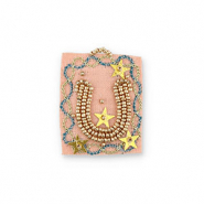 Handmade embroidered charms horseshoe Salmon Pink-Blue-Gold