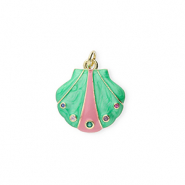 Brass TQ metal charms shell with rhinestones Gold-Green-Pink-Transparent
