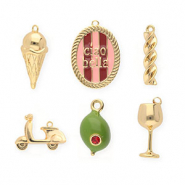 BY31® Eco-brass metal charms assorted value pack (6 pcs) Gold-Olive Green-Light Pink-Red