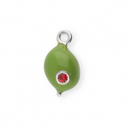 BY31® Eco-brass metal charms with enamel olive Silver-Olive Green-Red