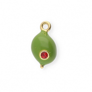 BY31® Eco-brass metal charms with enamel olive Gold-Olive Green-Red
