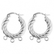 BY31® Stainless Steel findings earrings / creoles twisted with 3 loops Silver