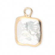Imperfect freshwater pearls charm square Gold-Natural White