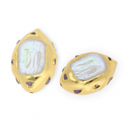 Statement TQ Freshwaterpearl beads Amethyst organic Gold-Natural White