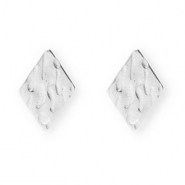 Stainless Steel findings earrings / earpins rhombus with loop Silver