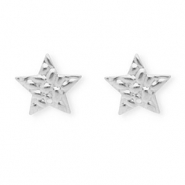 Stainless Steel findings earrings / earpins star with loop Silver
