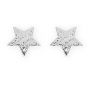 Stainless Steel findings earrings / earpins star with loop Silver