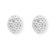 Stainless Steel findings earrings / earpins oval with loop Silver