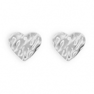 Stainless Steel findings earrings / earpins heart with loop Silver