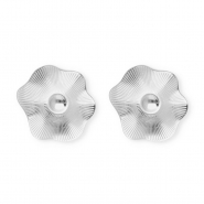 Stainless steel findings earrings / earpins flower with loop Silver