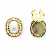 Button covers oval with imitation pearls Antique Gold-White