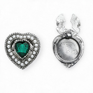 Button covers heart with imitation pearls Silver-Emerald Green-White