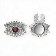 Button covers eye with strass and imitation pearls Silver-Red-Crystal-White