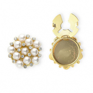 Button covers with strass and imitation pearls Gold-White