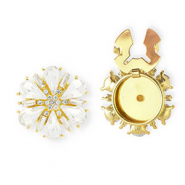 Button covers flower faceted with strass Gold-Crystal