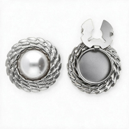 Stainless steel button covers round with imitation pearl Silver-White