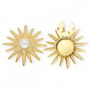 Stainless steel button covers sun with imitation pearl Gold-White