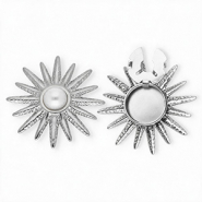 Stainless steel button covers sun with imitation pearl Silver-White