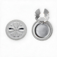 Stainless steel button covers round with clover Silver