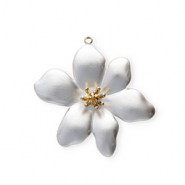 Stainless steel charms with enamel flower Gold-Pearl White