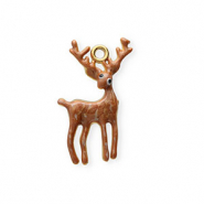 Stainless steel charms with enamel reindeer Gold-Brown