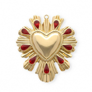 Stainless steel charms with enamel heart Gold-Red