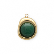 Stainless steel charms with Jade organic oval Gold-Green