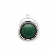 Stainless steel charms with Jade organic oval Silver-Green