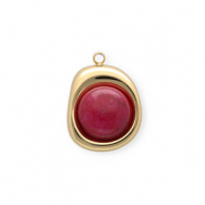 Stainless steel charms with Jade organic oval Gold-Magenta Purple