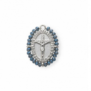 Stainless steel charms oval with crucifix Silver-Blue