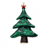 Stainless steel charms with enamel Christmas tree Gold-Dark Green-brown-red-white