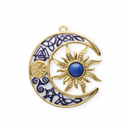 Stainless steel charms with enamel moon and sun Gold-Dark Blue-White