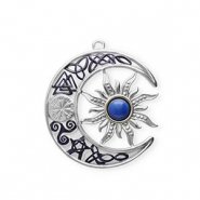 Stainless steel charms with enamel moon and sun Silver-Dark Blue-White