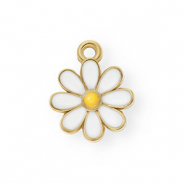 Stainless steel charms with enamel daisy Gold-White-Orange