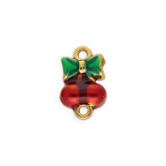 Stainless steel findings connector with enamel cherries with bow Gold-Red-Green