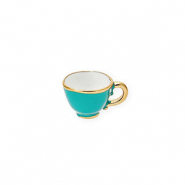 Stainless steel charms with enamel teacup Gold-Teal green