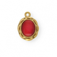 Stainless steel charms with enamel oval Gold-Red