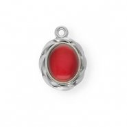 Stainless steel charms with enamel oval Silver-Red