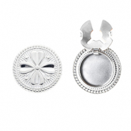 Stainless steel button covers round with clover Silver